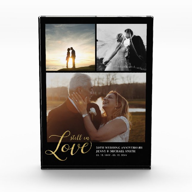 Black & Gold Love Anniversary Gift Photo Block (Front)