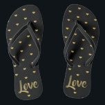 Black & Gold Love Hearts Thongs<br><div class="desc">Very trendy and very chic,  treat yourself or someone special to this black and gold love hearts flip flops.</div>