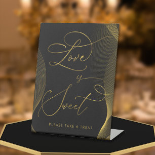 Black & Gold Love Is Sweet Take A Treat Favour Pedestal Sign