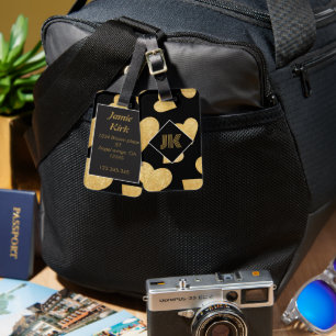 black gold love monogram personalise custom luggage tag