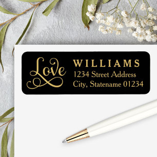 Black Gold Love Script Wedding Address Return Address Label