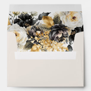 Black Gold Luxe Floral Wedding Return Address Envelope