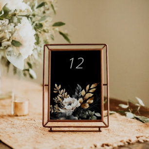 Black Gold Luxe Floral Wedding Table Card