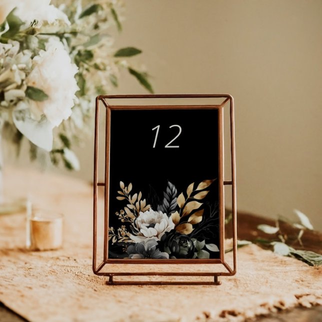 Black Gold Luxe Floral Wedding Table Card (Creator Uploaded)