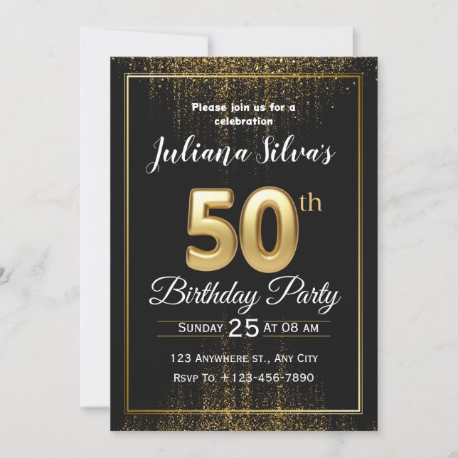 Black Gold Luxury 50th Birthday Invitation (Front)