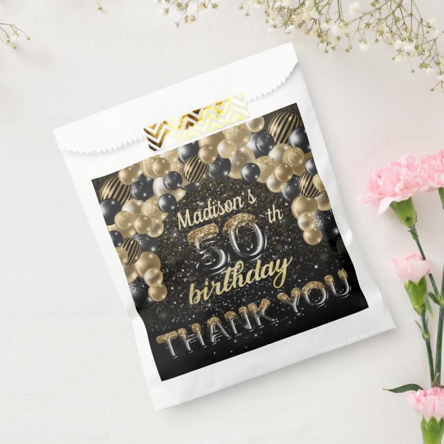 Black Gold Luxury 50th Birthday Personalised Favour Bag (Sealed)