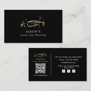 Black & Gold Luxury Auto Detailing Car Cleaning Business Card