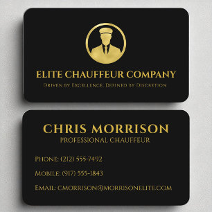 Black Gold Luxury Chauffeur Elegant Editable Logo Business Card