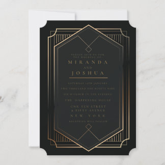 Black Gold Luxury Elegant Art Deco Wedding Invitation
