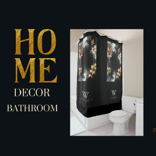 black & gold luxury floral marble swirl shower curtain
