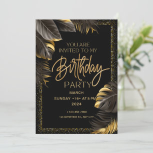 Black Gold Luxury Happy Birthday Party Invitation