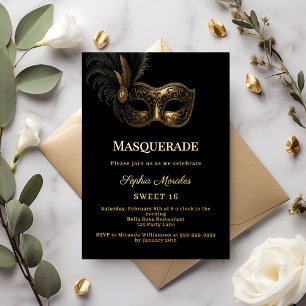 Black gold luxury Masquerade party Sweet 16
