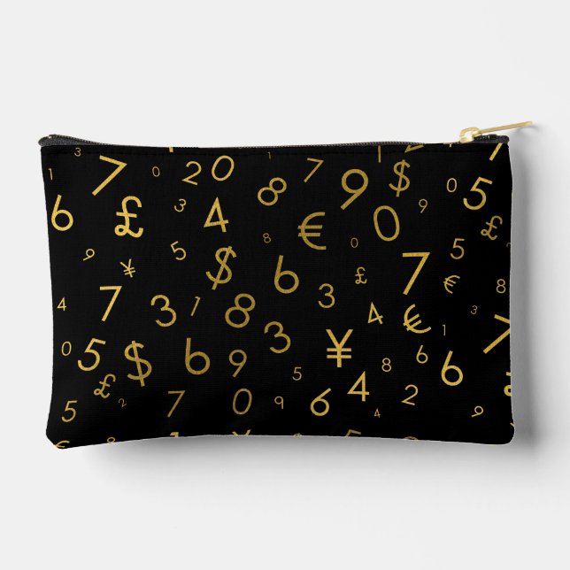 Black Gold Luxury Numbers Currency Symbols Pattern Accessory Pouch (Back)