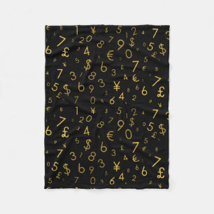 Black Gold Luxury Numbers Currency Symbols Pattern Fleece Blanket