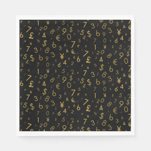 Black Gold Luxury Numbers Currency Symbols Pattern Napkin