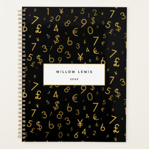Black Gold Luxury Numbers Currency Symbols Pattern Planner