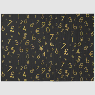 Black Gold Luxury Numbers Currency Symbols Pattern Tissue Paper