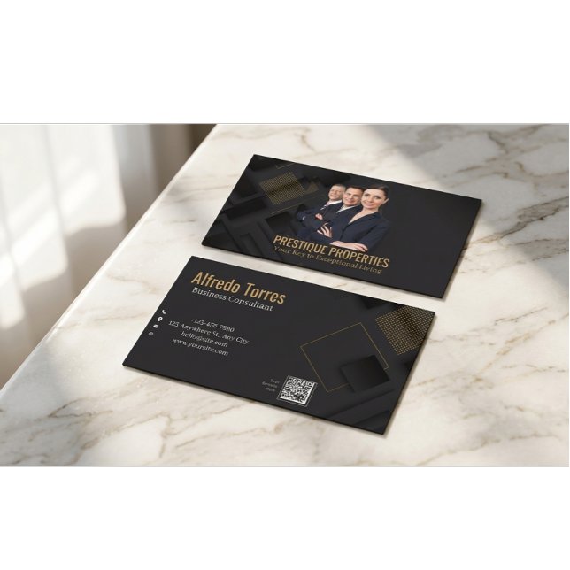 Black Gold Luxury Real Estate Agent Photo Business Business Card (Creator Uploaded)