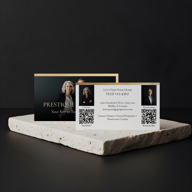 Black Gold Luxury Real Estate Agent Photo Luxe Business Card (Prestige Luxury Dual Realtor Law Firm Gold & Black Business Card)