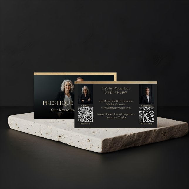 Black Gold Luxury Real Estate Agent Photo Luxe Business Card (Prestige Luxury Realtor Law Firm Gold & Black Luxe Business Card)