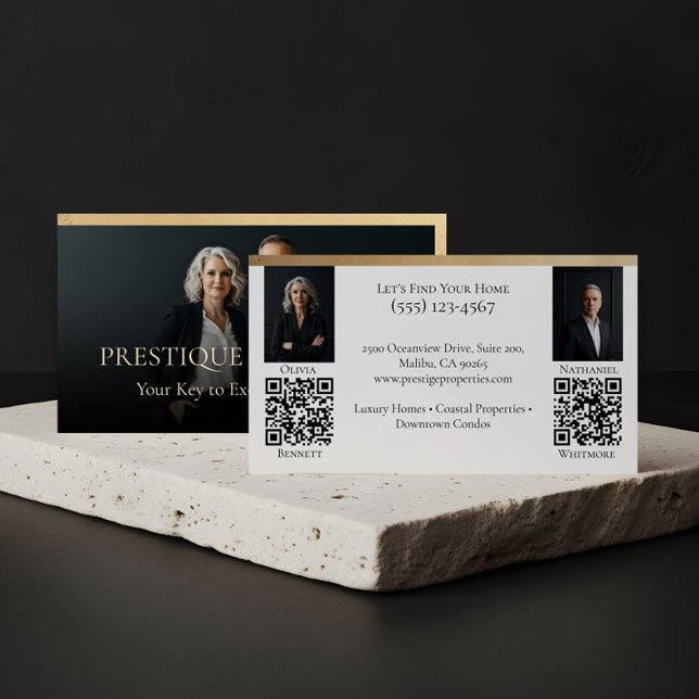 Black Gold Luxury Real Estate Agent Photo Luxe Business Card (Prestige Luxury Dual Realtor Law Firm Gold & Black Business Card)