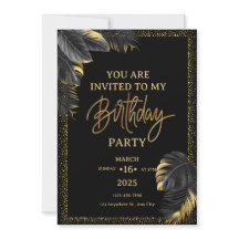Black Gold Luxury Tropical Leaf Happy Birthday 