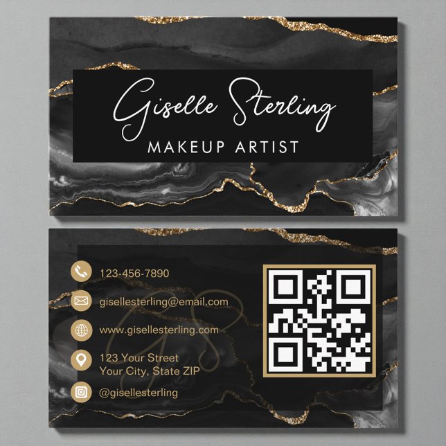 Black Gold Makeup Artist QR Code  Business Card (Creator Uploaded)