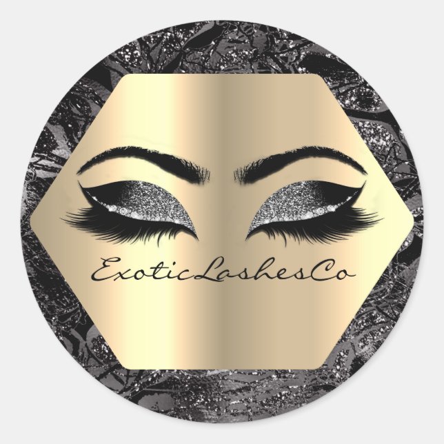 Black Gold Makeup Glitter Hexagonal Round Lashes Classic Round Sticker (Front)