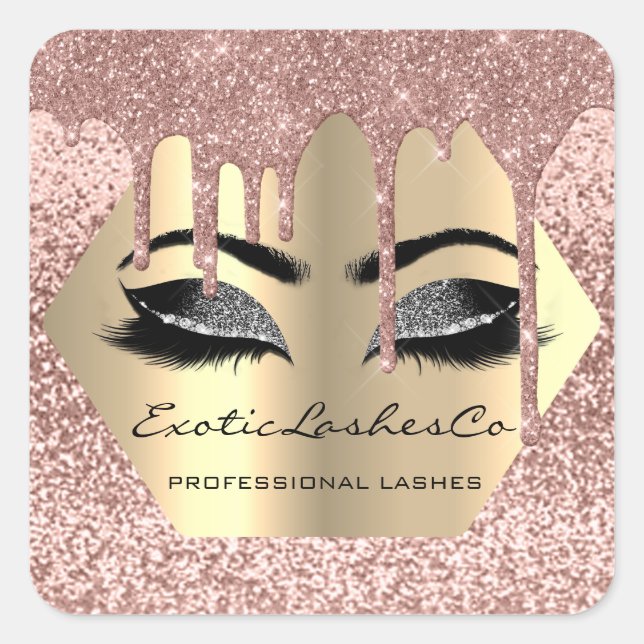 Black Gold Makeup Glitter Lashes Cleaner Drip Square Sticker (Front)