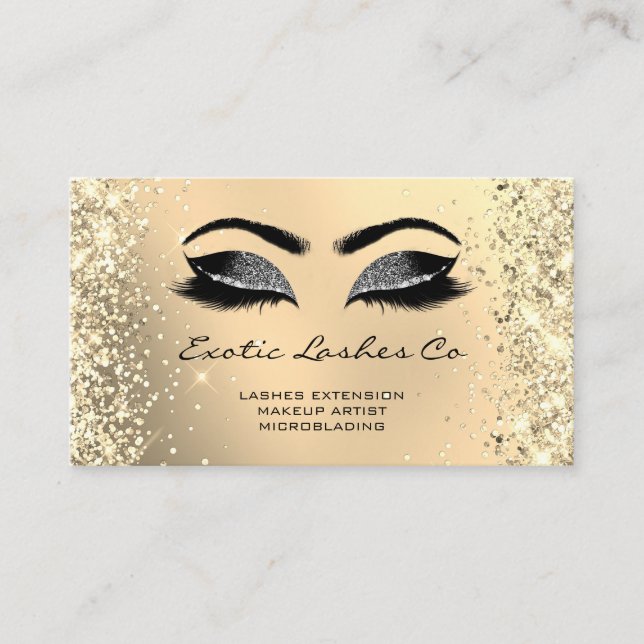 Black Gold Makeup Glitter Lashes Custom Logo QR  Business Card (Front)
