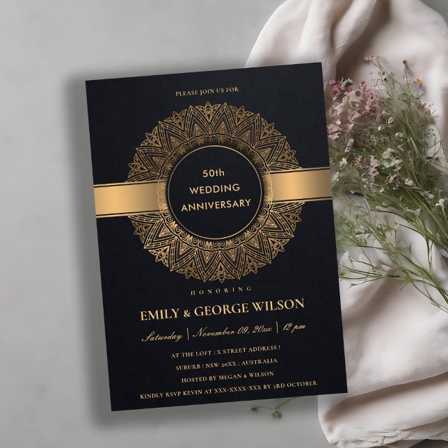 BLACK GOLD MANDALA ANY YEAR 50TH ANNIVERSARY INVITATION (Creator Uploaded)