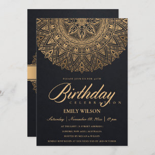 BLACK GOLD MANDALA ANY YEAR 65TH BIRTHDAY PARTY INVITATION