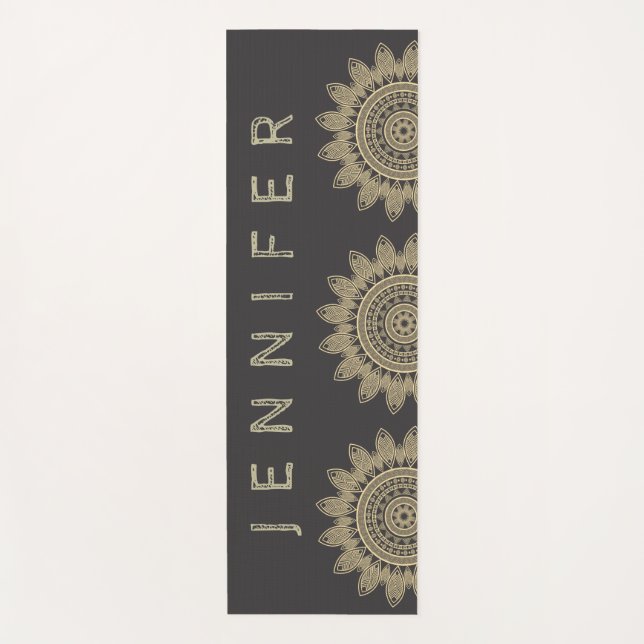 Black Gold Mandala Boho Yoga Mat (Front)