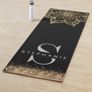 black gold mandala custom monogram name yoga mat