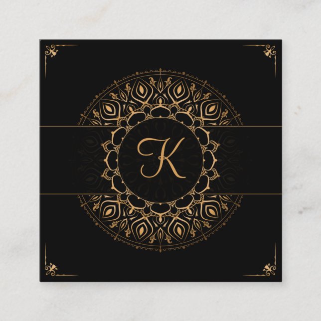 Black Gold Mandala Elegant Yoga Instructor  Square Business Card (Front)
