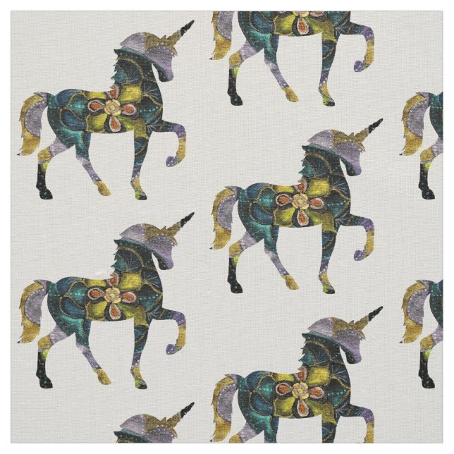 Black &  Gold Mandala Unicorn  Art Fabric (Swatch)