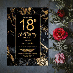 Black Gold Marble 18th Birthday Party Invitation
