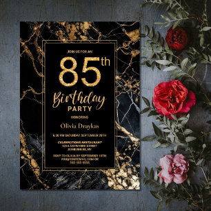 Black Gold Marble 85th Birthday Party Invitation
