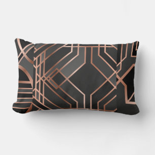 Black/Gold Marble Abstract Geometric Lumbar Pillow