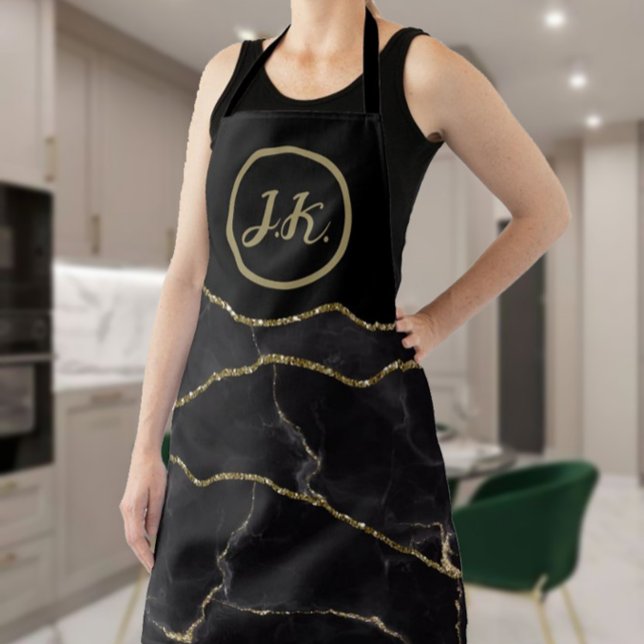 Black Gold Marble Agate Glam  Apron (Creator Uploaded)