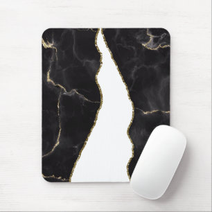 Black Gold Marble Agate Glam Mouse Pad
