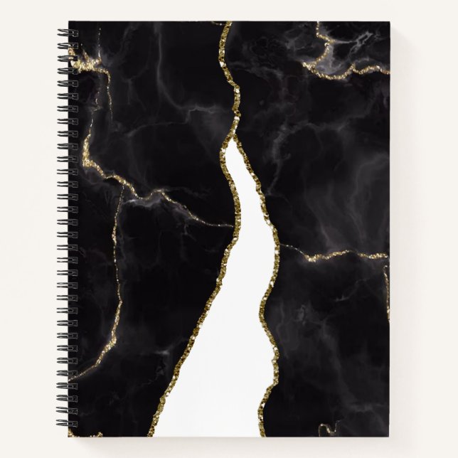 Black Gold Marble Agate Glam  Notebook (Front)