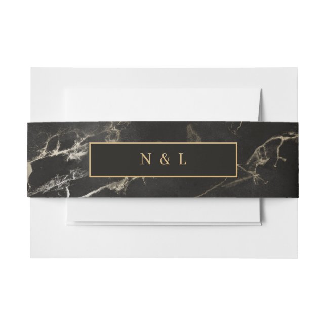 Black gold marble agate invitation belly band (Front Example)