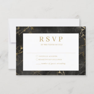 Black gold marble agate RSVP card