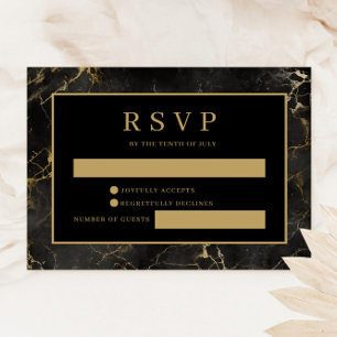 Black gold marble agate RSVP card