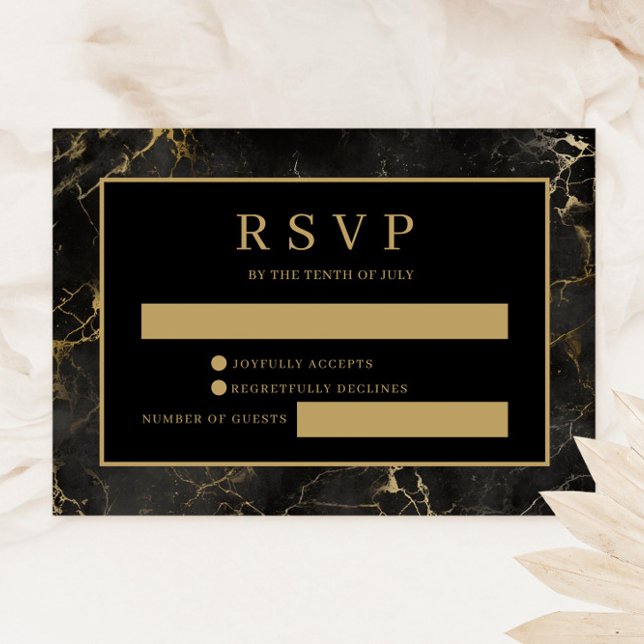 Black gold marble agate RSVP card (Creator Uploaded)