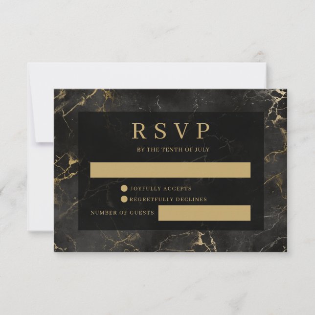 Black gold marble agate RSVP card (Front)