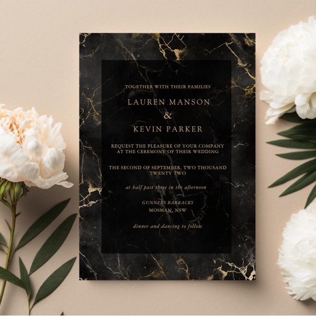 Black gold marble agate wedding invitation (Creator Uploaded)