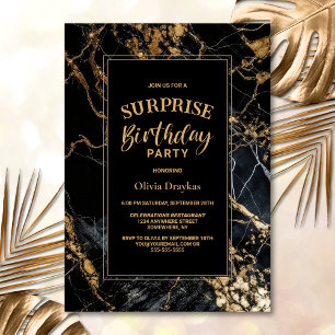 Black Gold Marble Any Age Surprise Birthday Party Invitation
