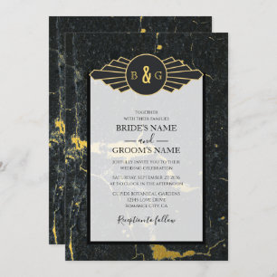 Black Gold Marble Art Deco Wedding Invitation